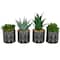 Green Faux Foliage Small Succulent Artificial Plant with Leaf Patterned Pot Set